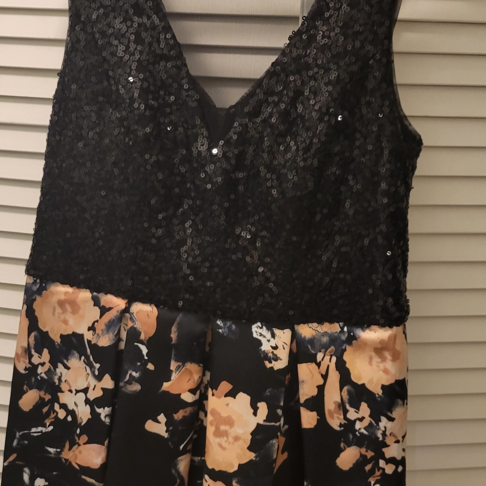 Black Sequin Top Floral Dress